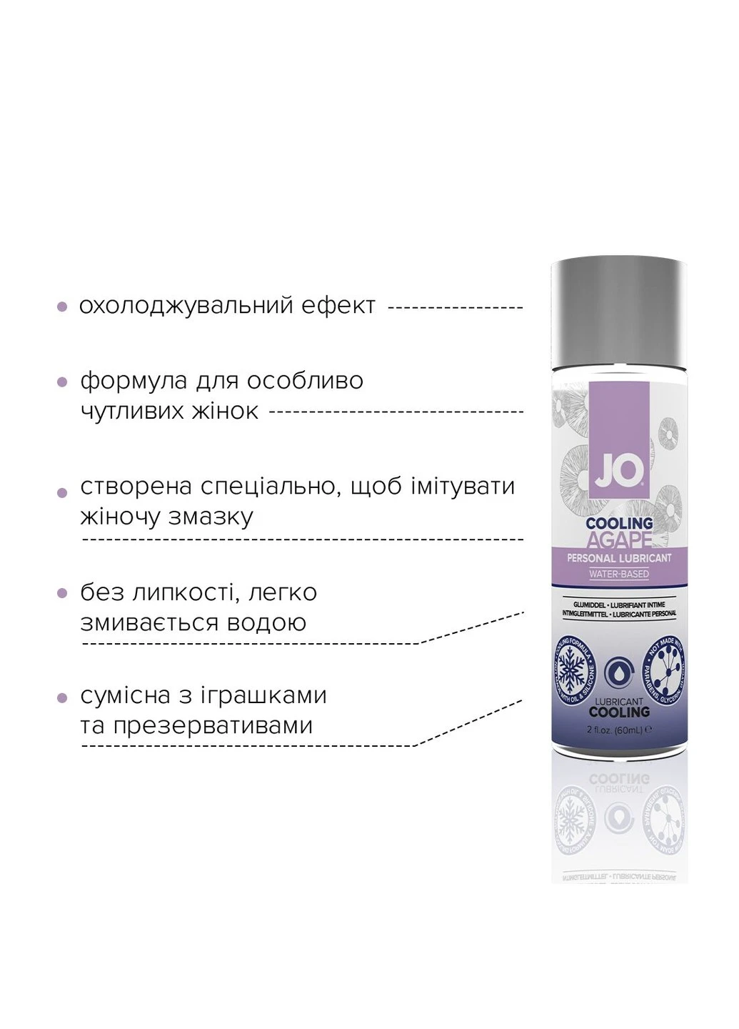Охлаждающая смазка AGAPE - COOLING (60 мл) без глицерина, гликоля и парабенов System JO (254973515)
