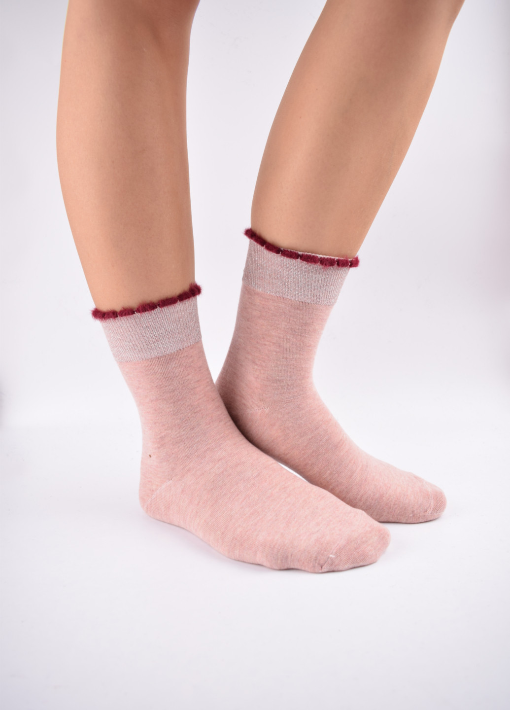 Хлопковые носки с добавлением шерсти соболя и ангоровой опушкой Корона тонкие с опушкой (246832609)
