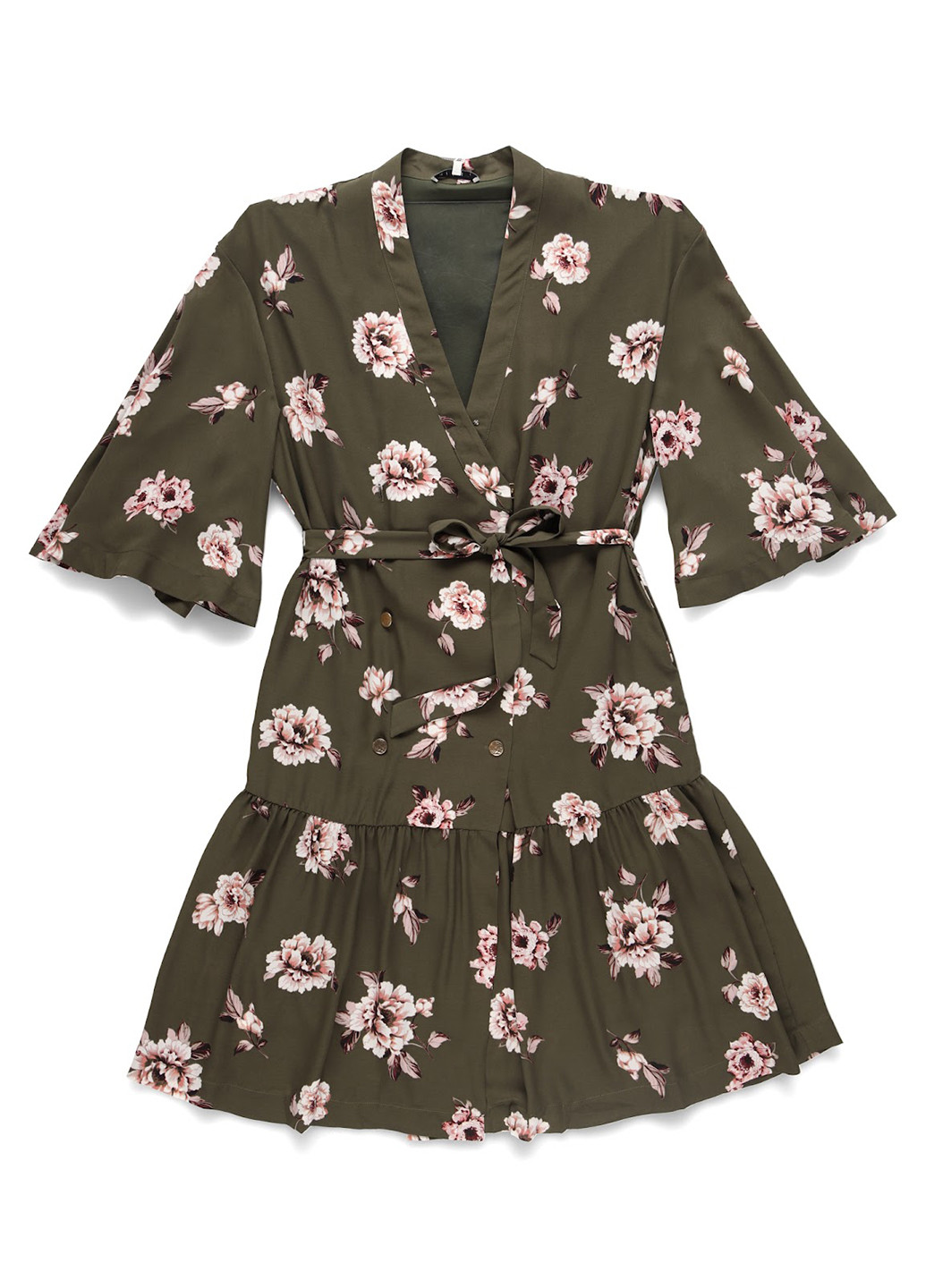Оливкова (хакі) кежуал сукня кльош MINT&BERRY з квітковим принтом