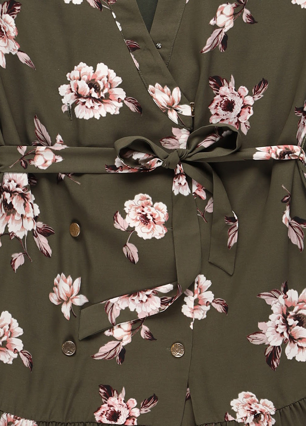 Оливкова (хакі) кежуал сукня кльош MINT&BERRY з квітковим принтом