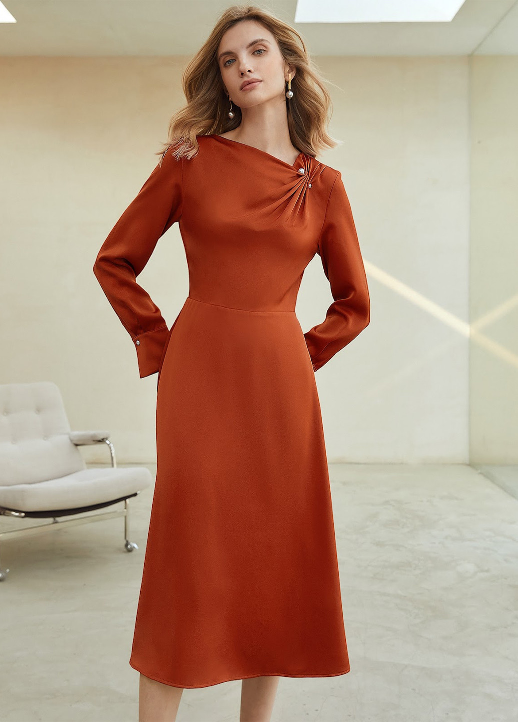 Медное кэжуал платье SHEIN однотонное