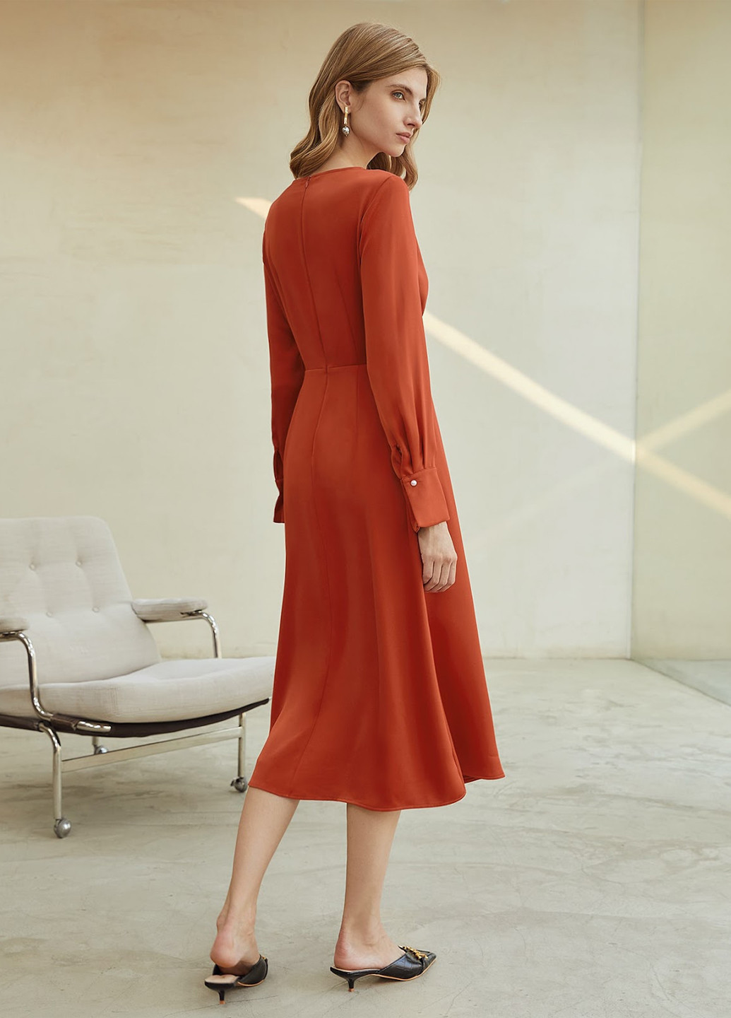 Медное кэжуал платье SHEIN однотонное