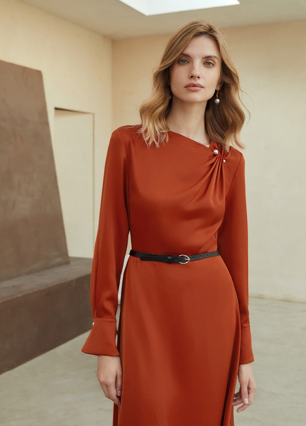 Медное кэжуал платье SHEIN однотонное