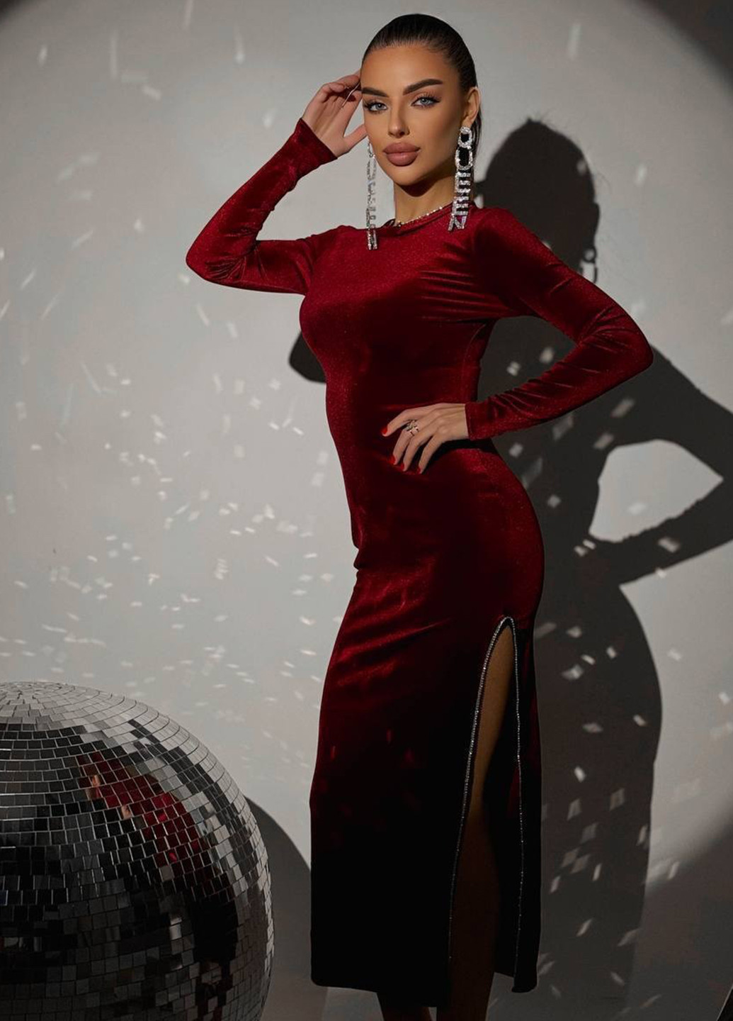 Бордовое вечернее платье силуэтная No Brand однотонное