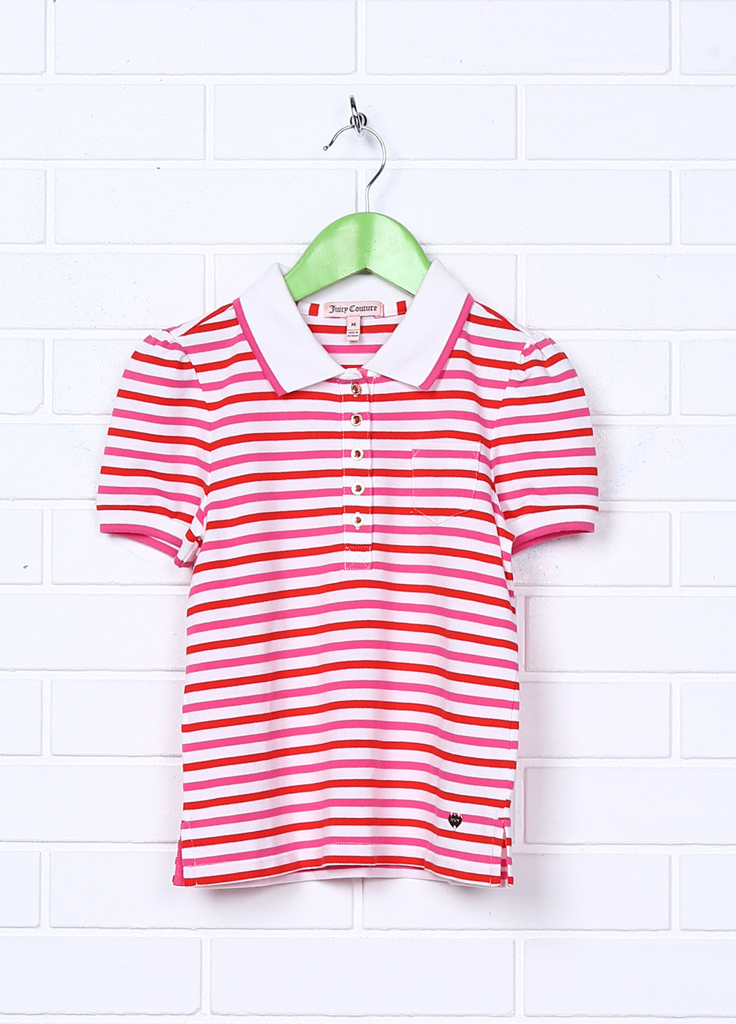 Красная детская футболка-поло для девочки Juicy Couture в полоску