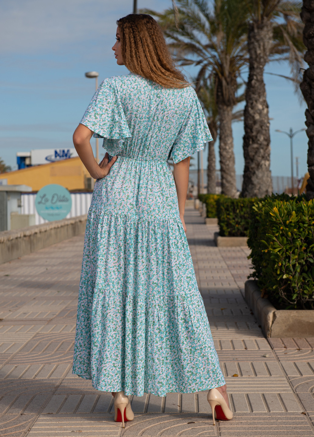 Блакитна пляжна сукня кльош Anastasea з квітковим принтом