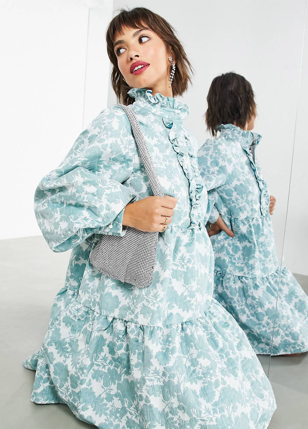 Комбинированное кэжуал платье клеш Asos с цветочным принтом