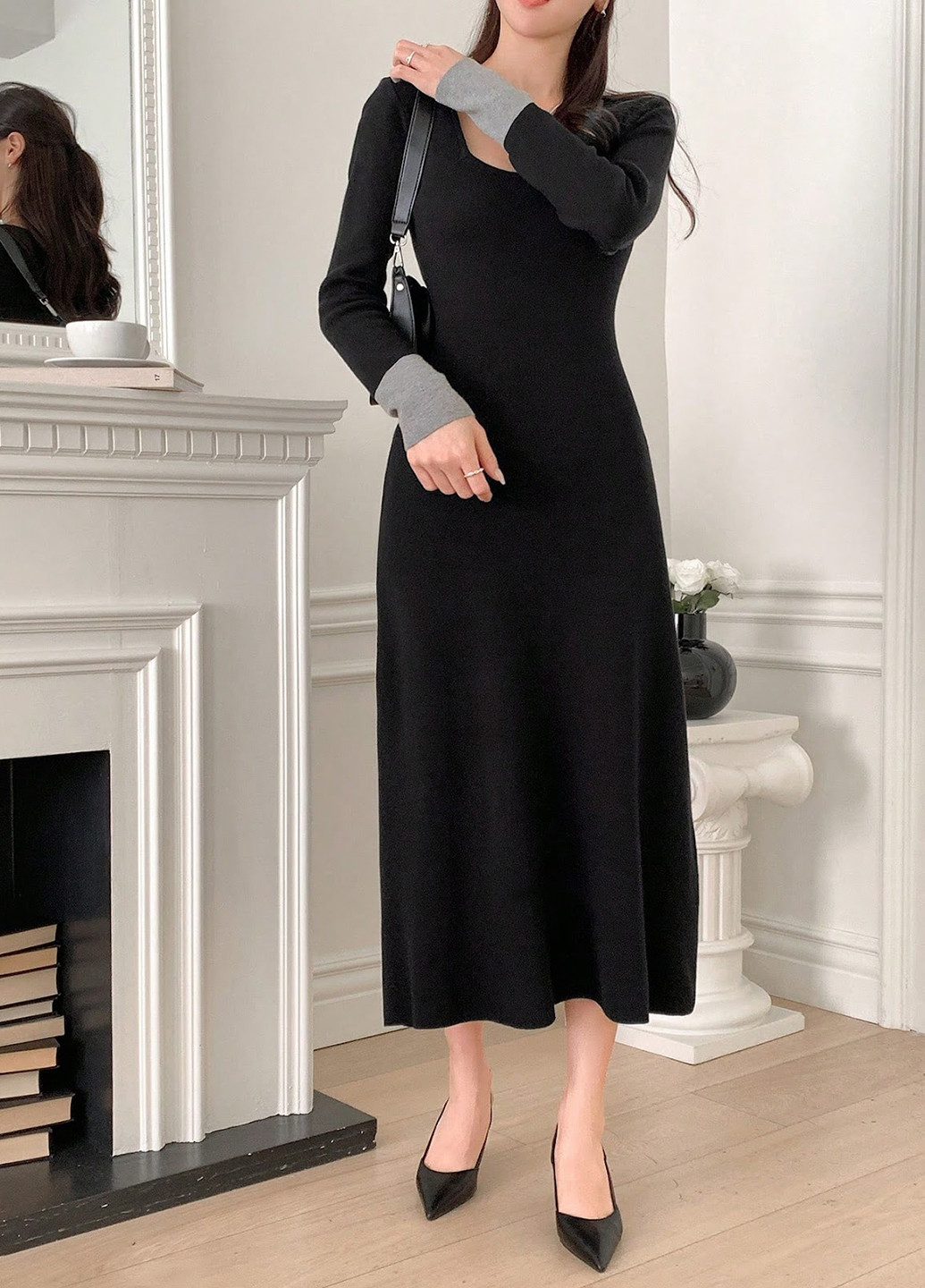 Черное кэжуал платье платье-свитер SHEIN колор блок