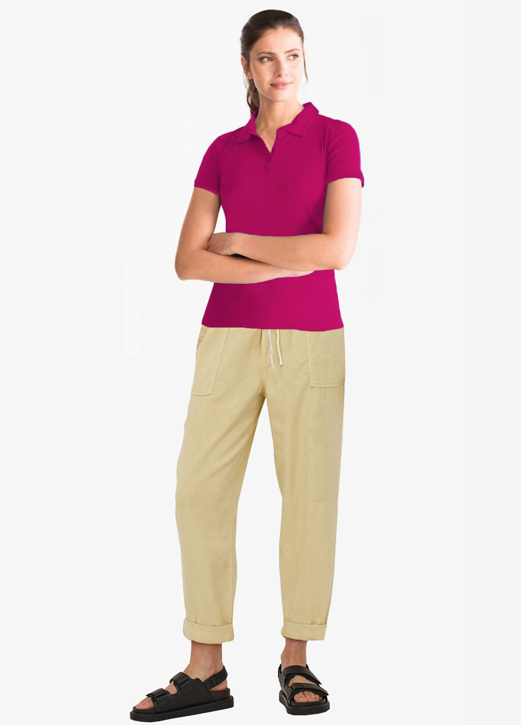 Фуксиновая (цвета Фуксия) женская футболка-поло C&A однотонная