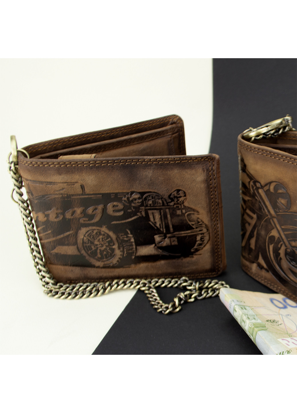 Чоловіче шкіряне портмоне з ретро-автомобілем коричневе N992C-VIN-C Brown Always Wild (253096954)
