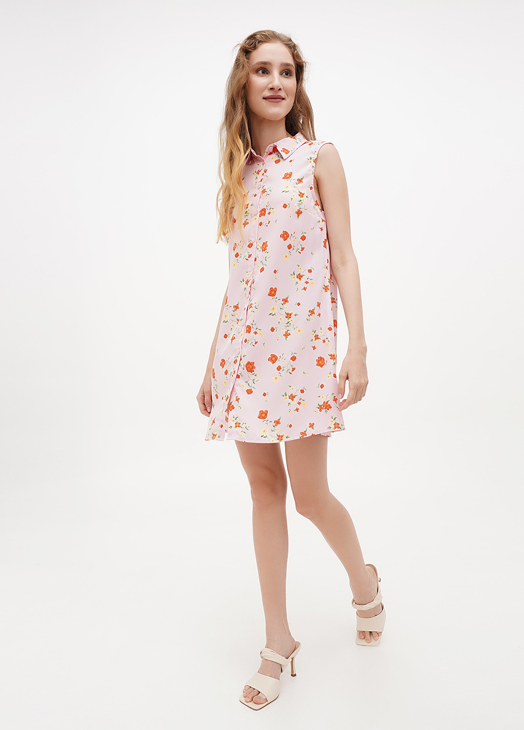 Розовое кэжуал платье рубашка Terranova с цветочным принтом