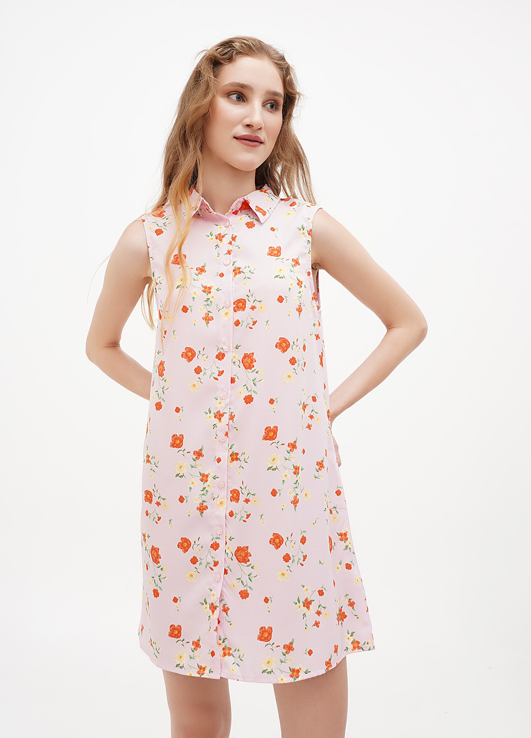 Розовое кэжуал платье рубашка Terranova с цветочным принтом