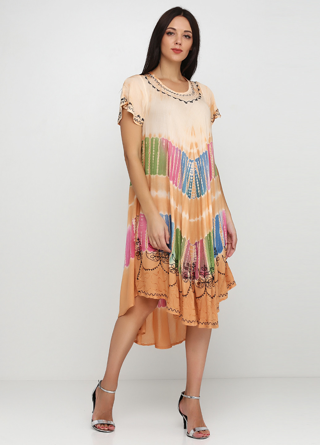 Персиковое кэжуал платье оверсайз JULIA с абстрактным узором