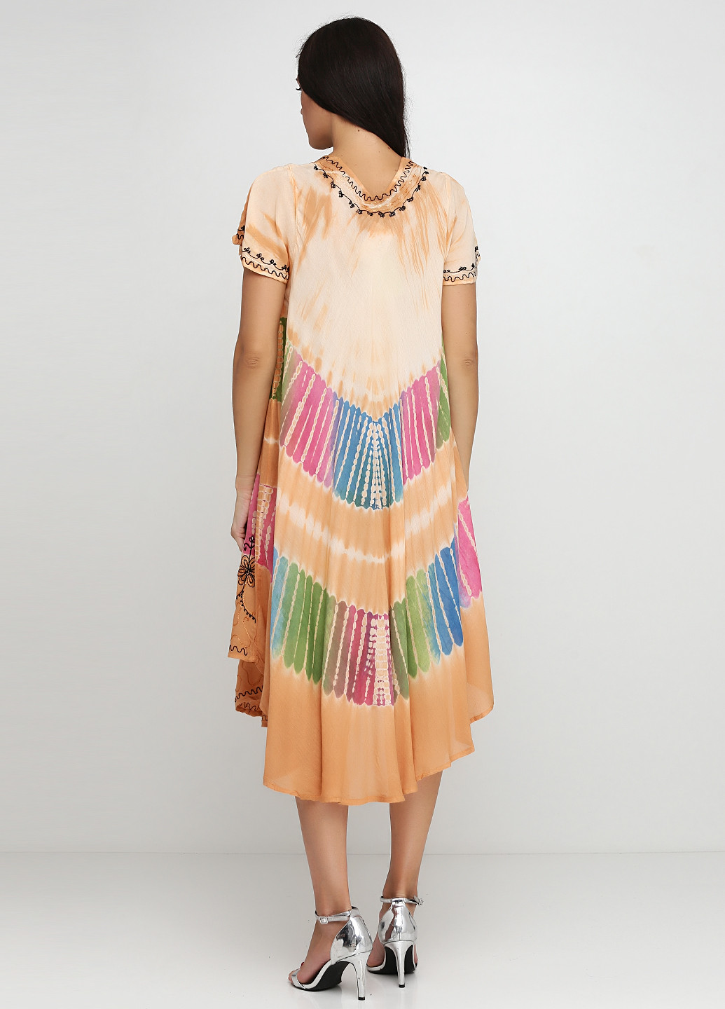 Персиковое кэжуал платье оверсайз JULIA с абстрактным узором