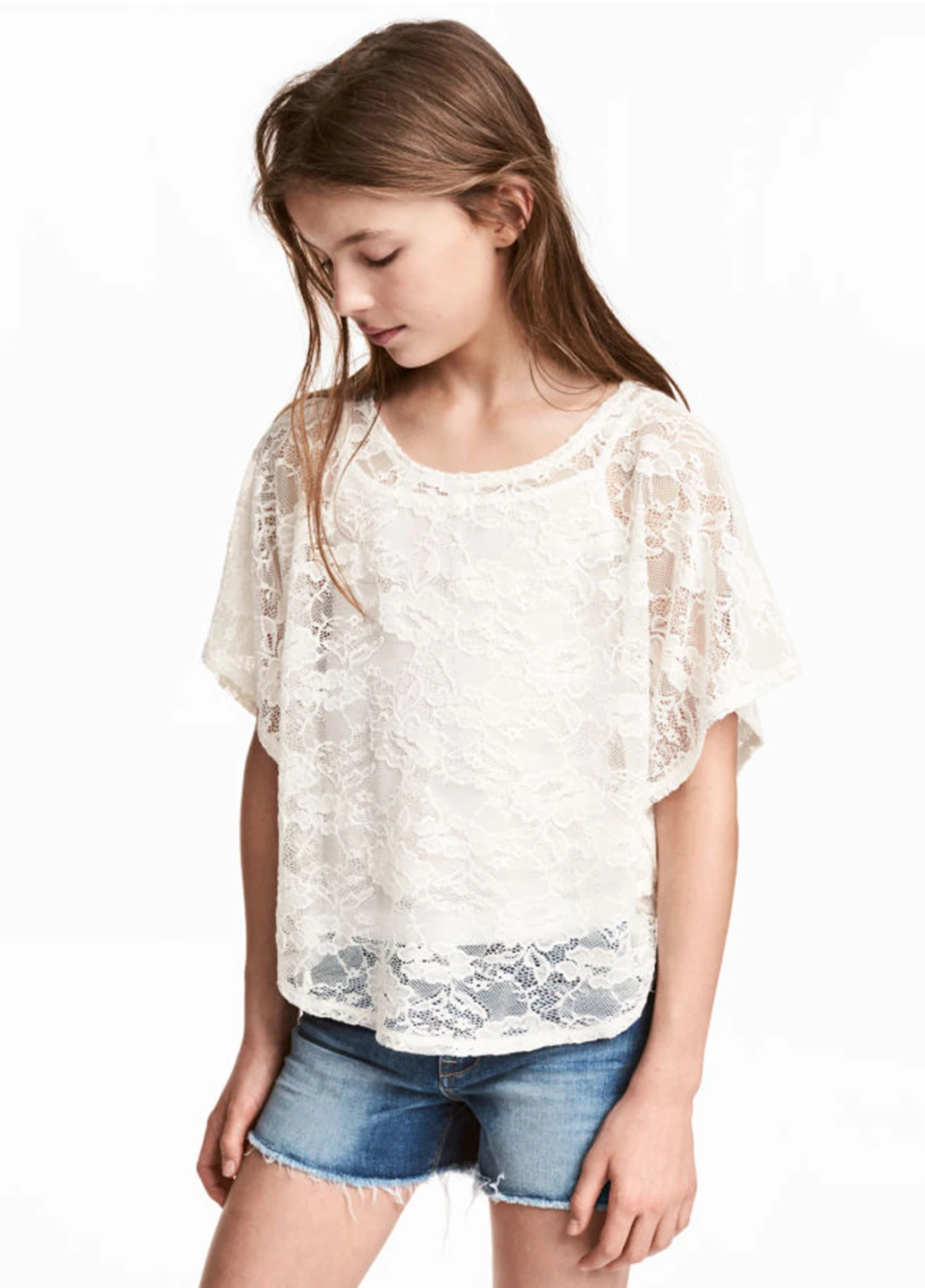 Белая однотонная блузка с коротким рукавом H&M летняя