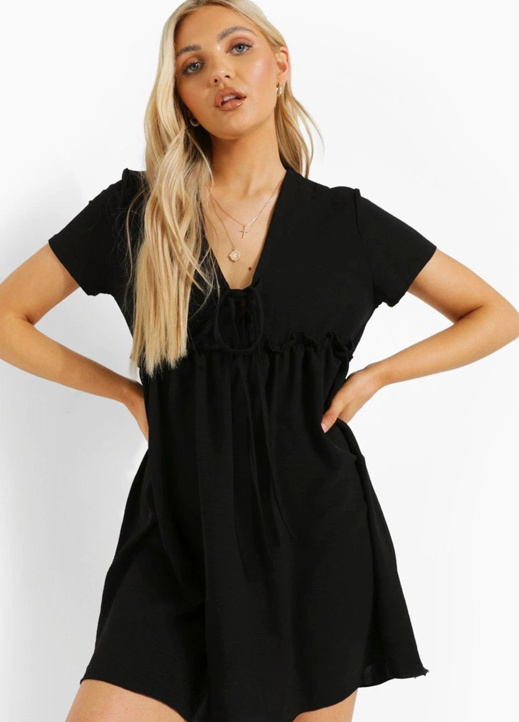 Черное кэжуал платье а-силуэт Boohoo однотонное