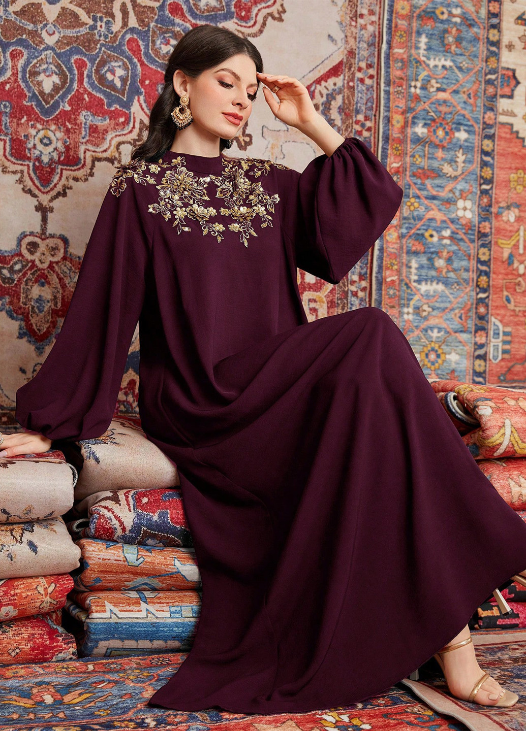 Темно-бордова святковий, вечірня сукня а-силует SHEIN однотонна