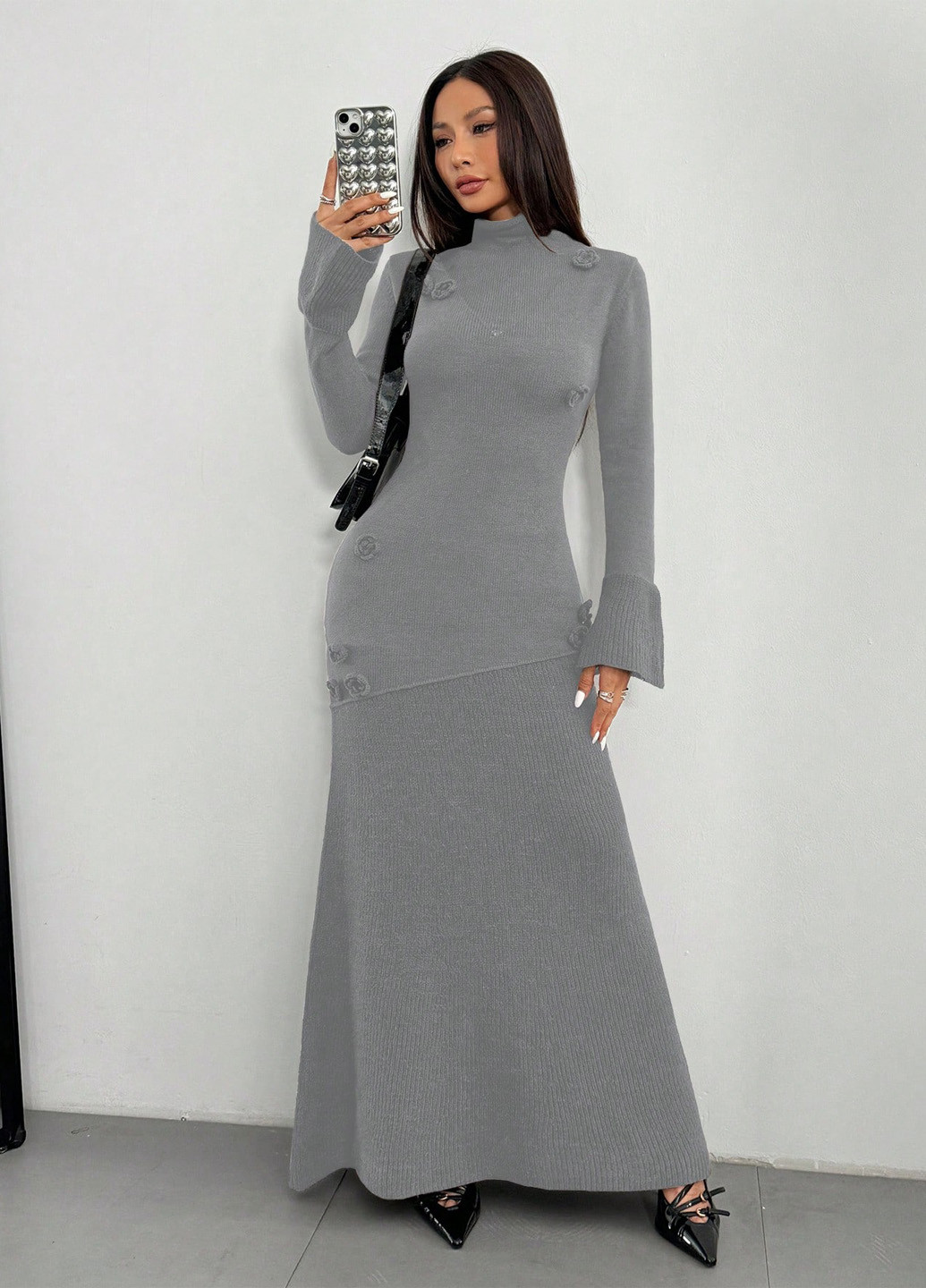 Сіра кежуал сукня сукня светр SHEIN меланжева