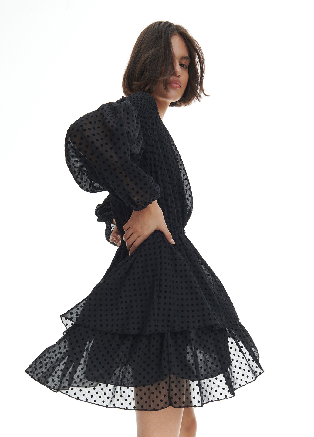 Черное кэжуал платье клеш Reserved в горошек