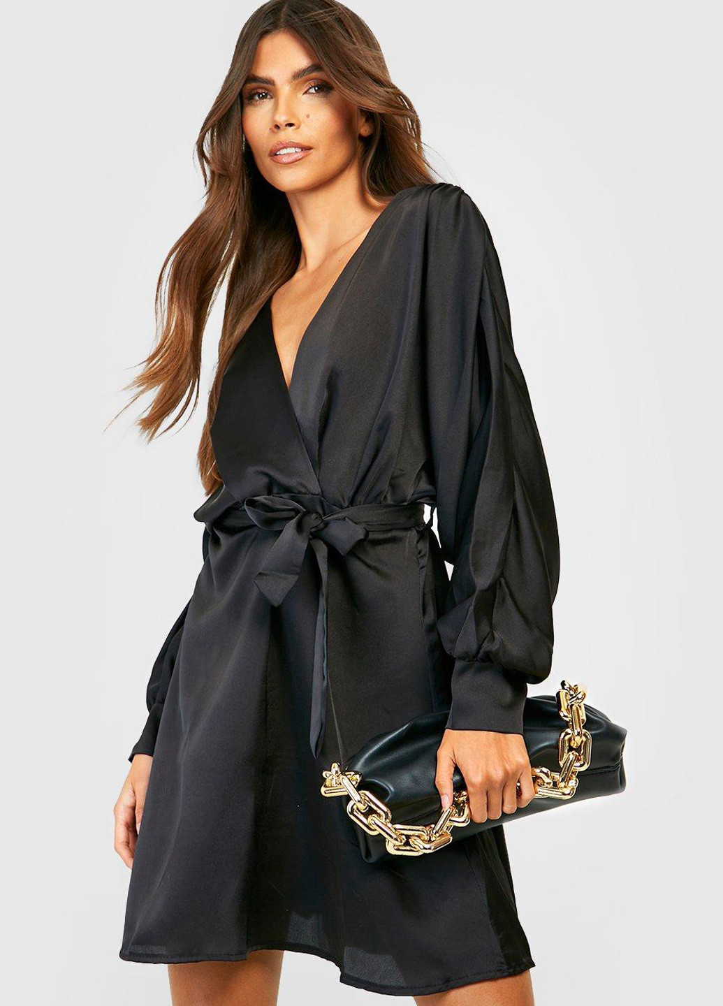 Чорна кежуал сукня на запах Copperose однотонна