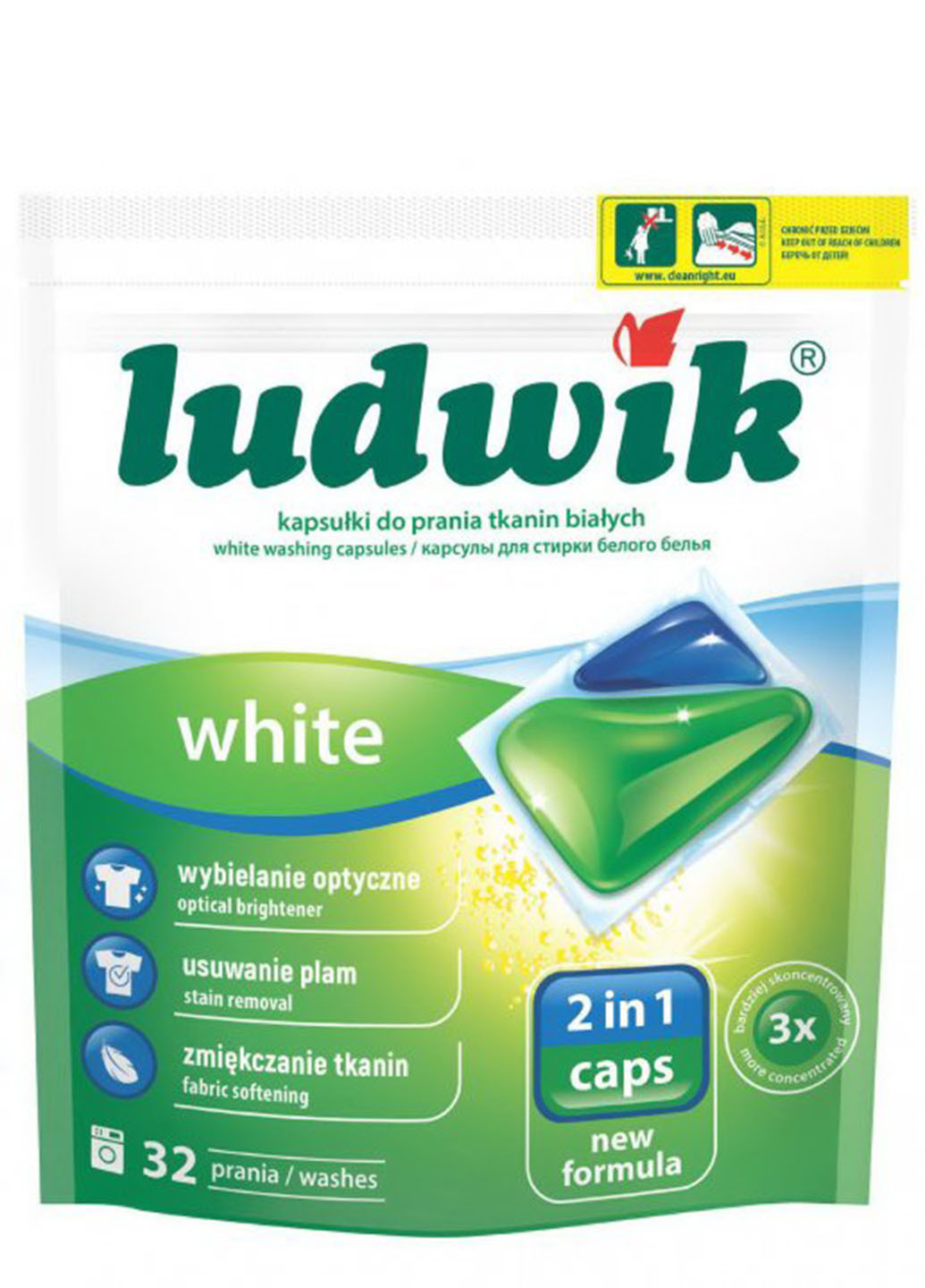 Гелеві капсули для прання білих речей White 2 в 1 32 шт Ludwik (254289046)