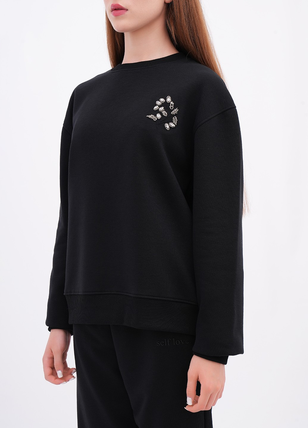 Чорний світшот EQUILIBRI однотонний камені, бісер (346898646)