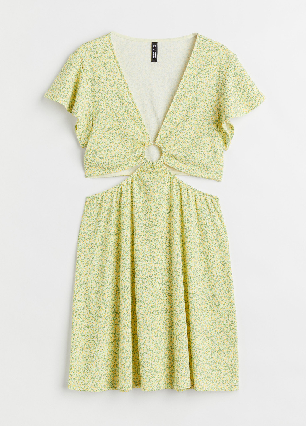 Салатовое кэжуал платье клеш H&M с цветочным принтом