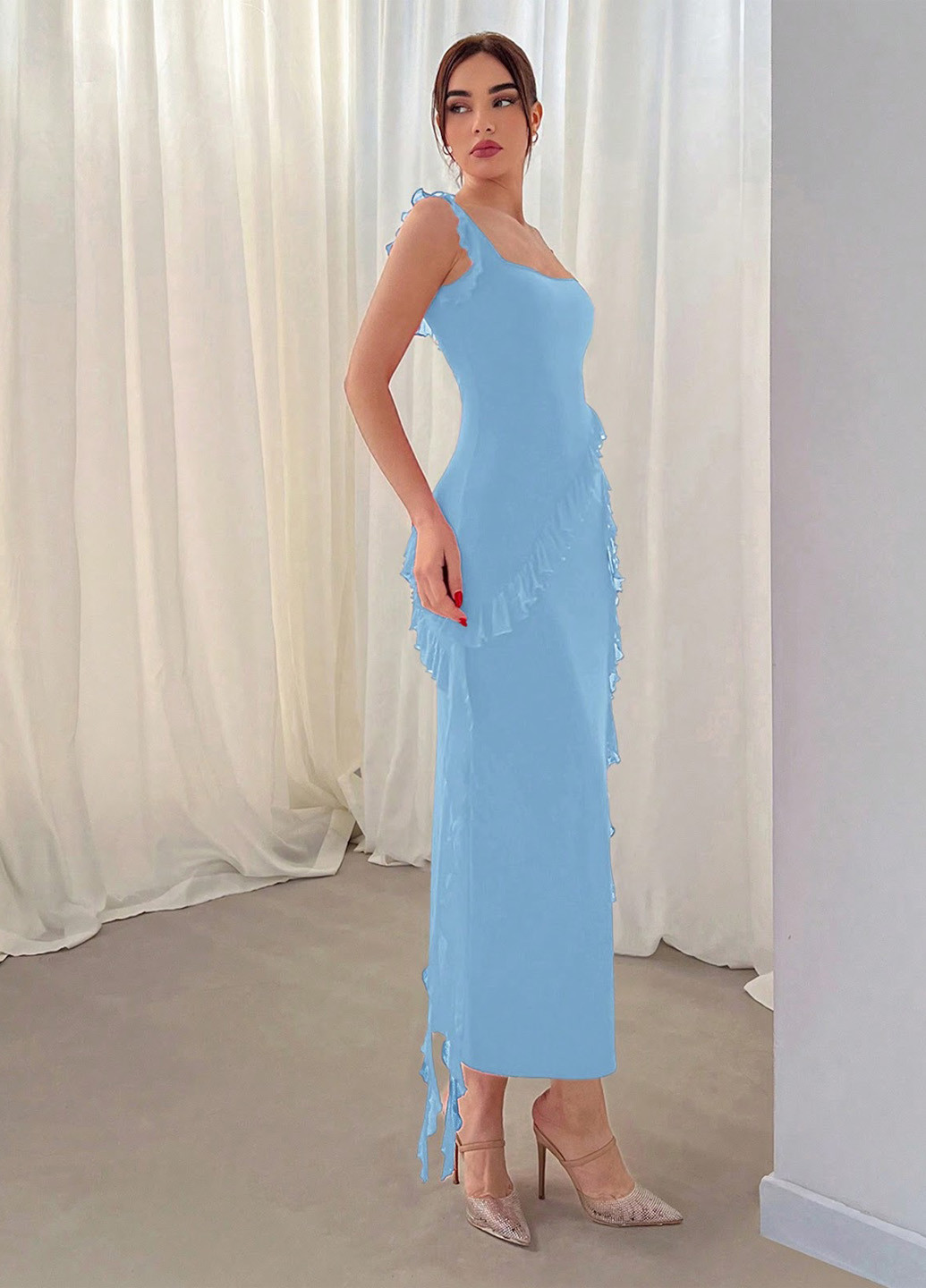 Блакитна коктейльна сукня силуетна SHEIN однотонна