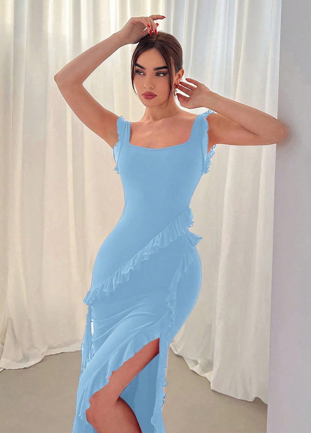 Блакитна коктейльна сукня силуетна SHEIN однотонна