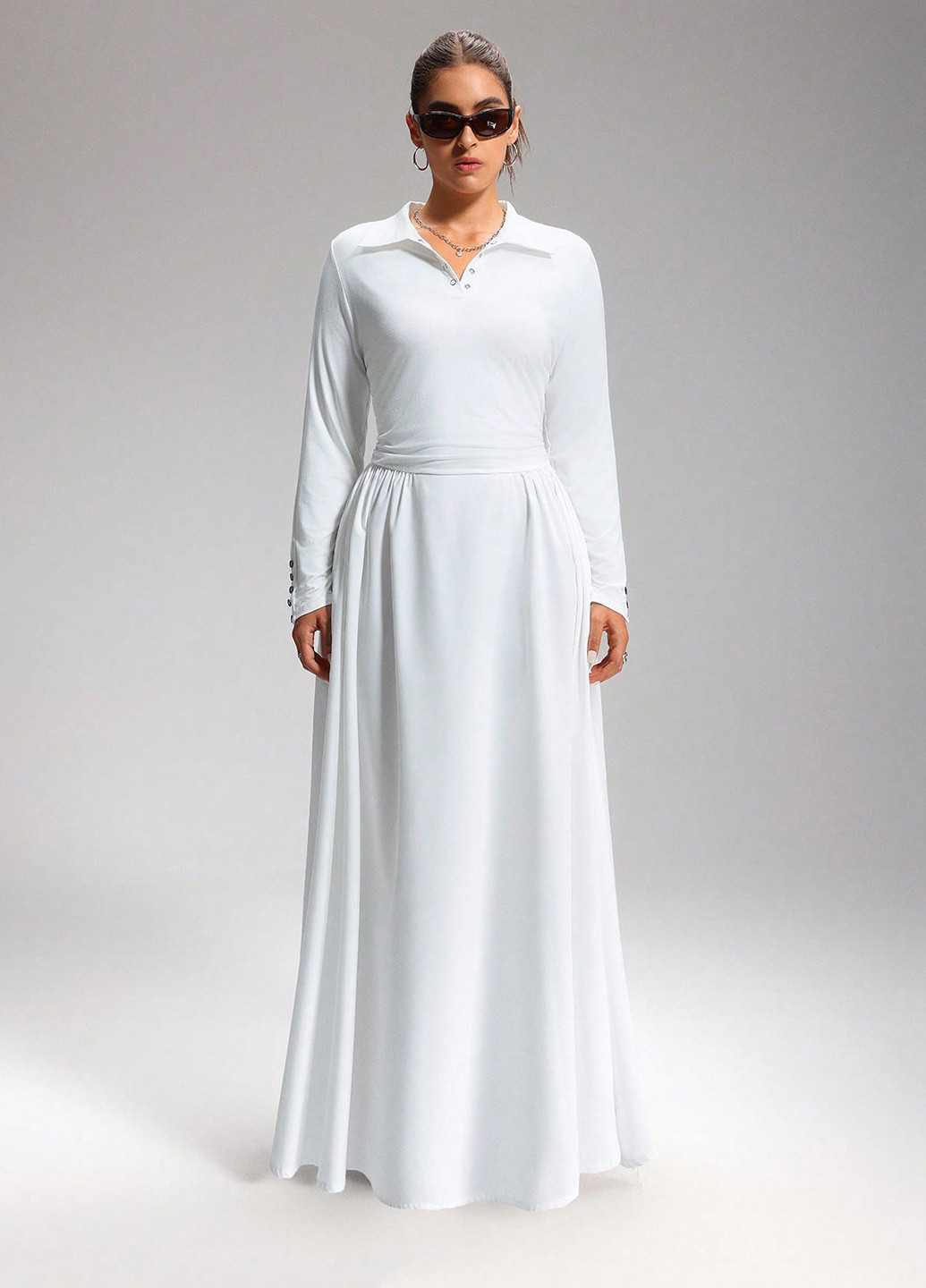 Білий кежуал сукня поло, кльош SHEIN однотонна