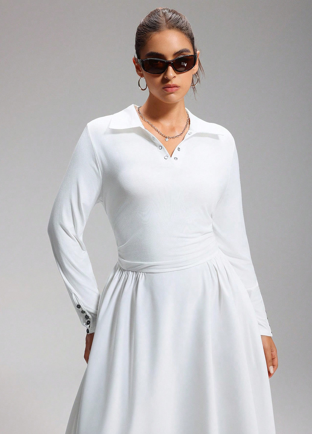 Білий кежуал сукня поло, кльош SHEIN однотонна