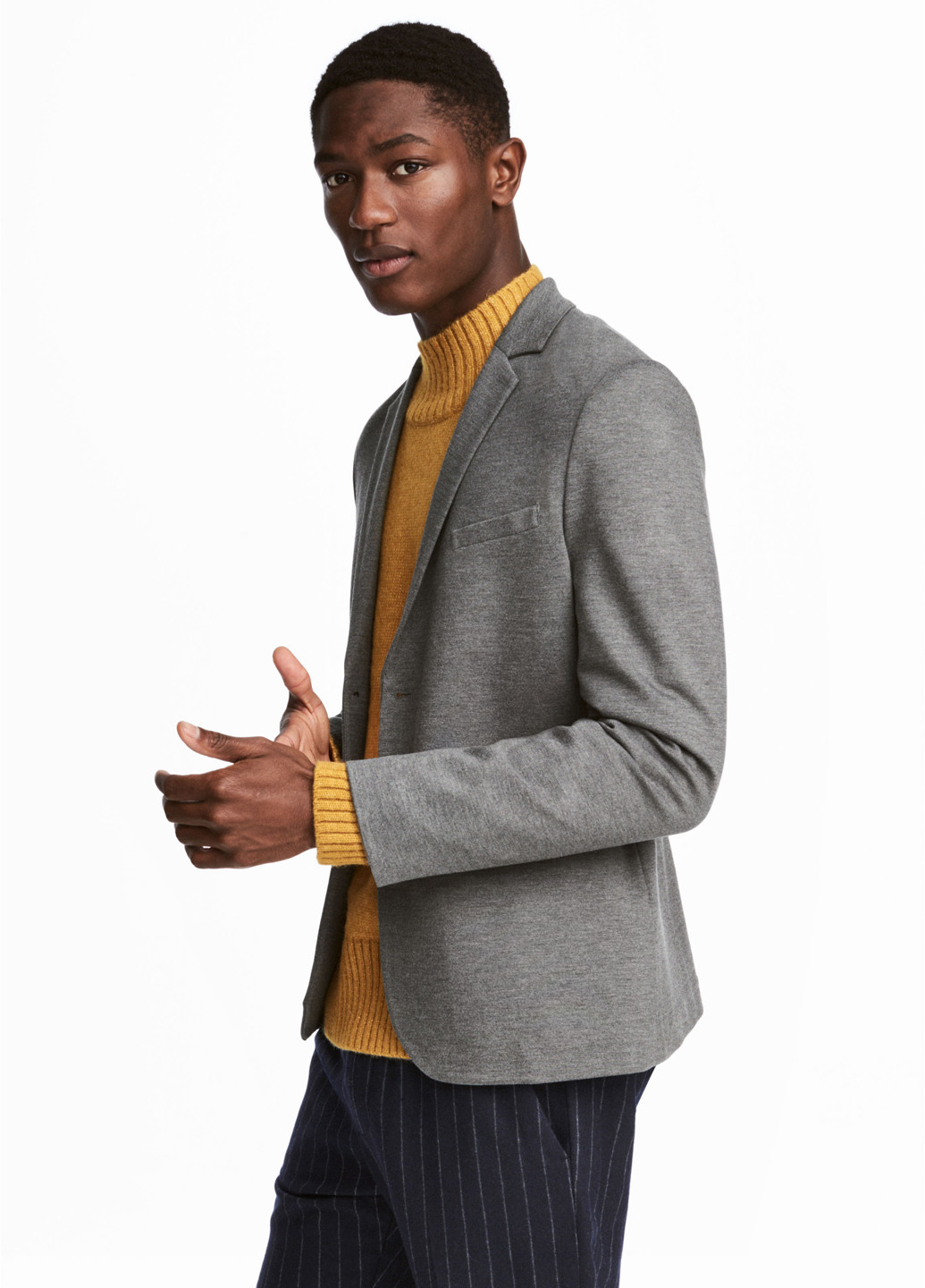 Пиджак H&M с длинным рукавом серый кэжуал