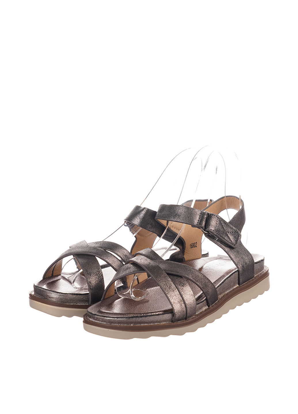 Коричневые босоножки Sopra на липучке волнистая подошва, с глиттером