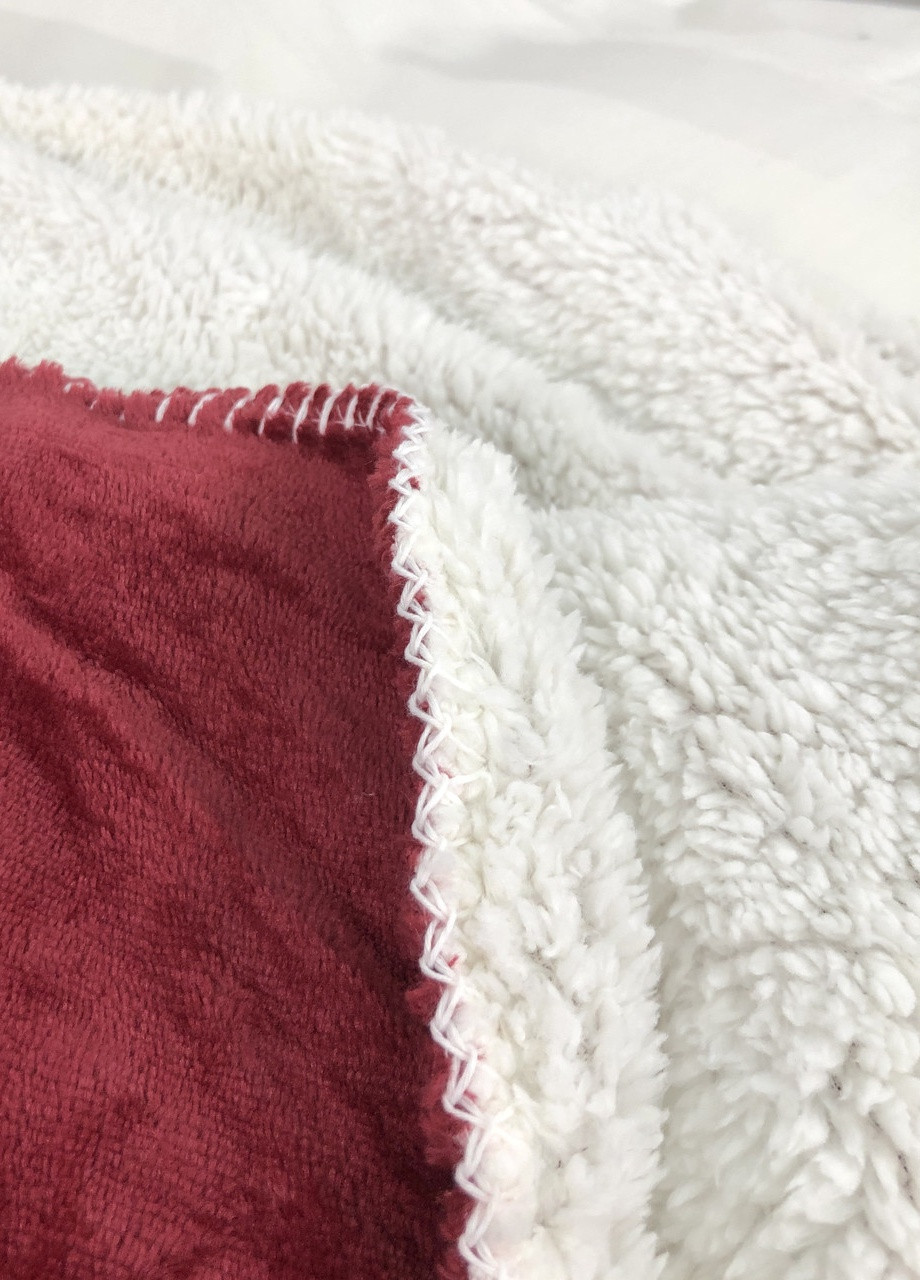 Плед покрывало с овчинкой 215x235 бордо Vie Nouvelle (254397167)