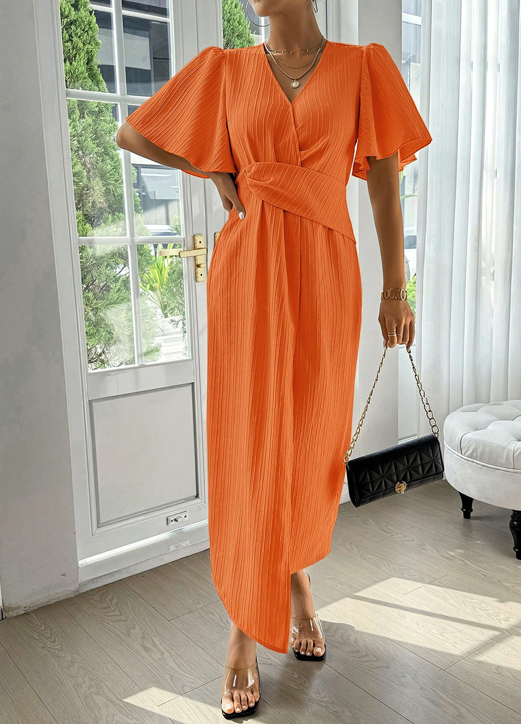 Помаранчева кежуал сукня на запах SHEIN однотонна