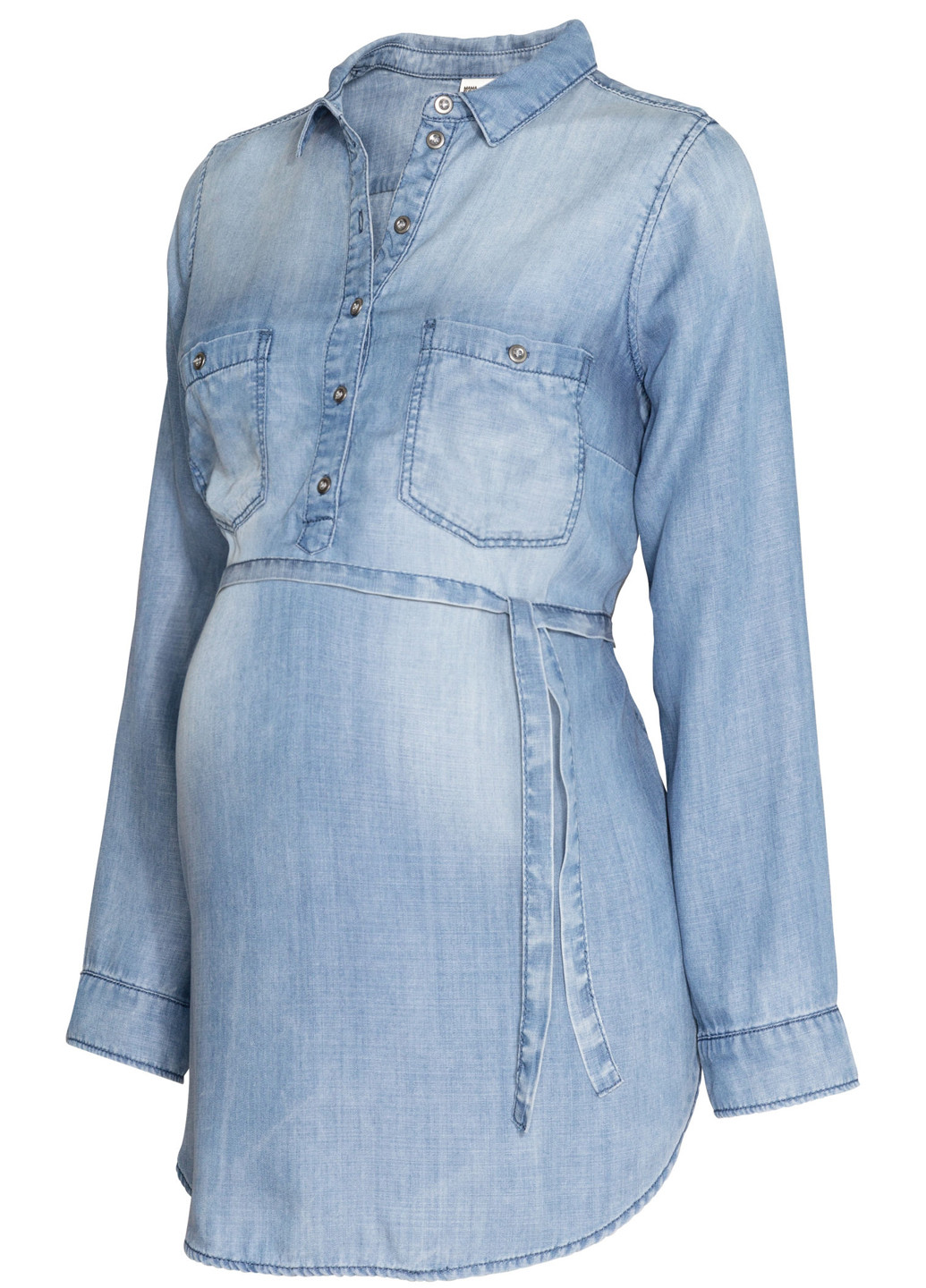 Туника для беременных H&M с длинным рукавом однотонная голубая джинсовая