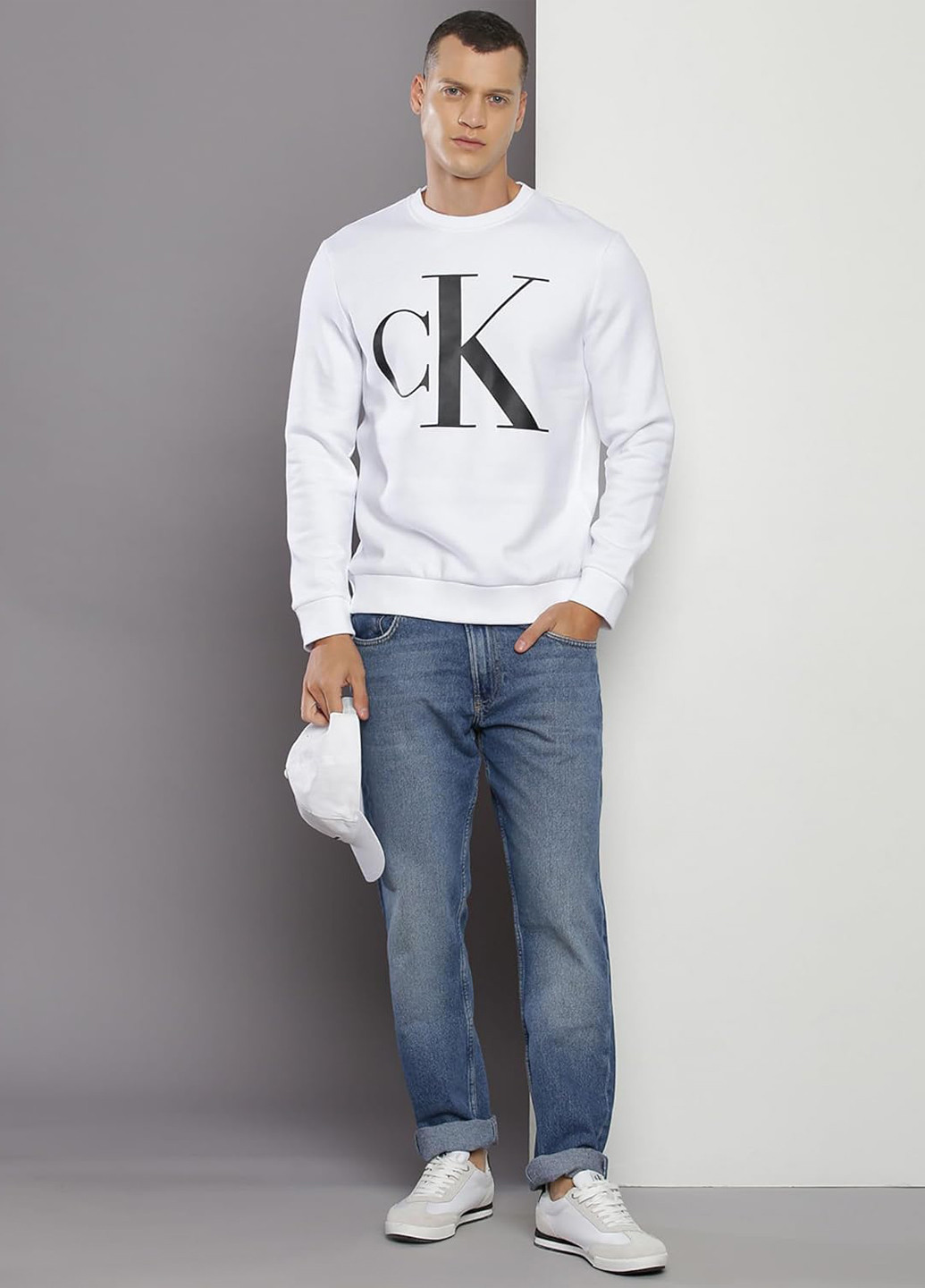 Белый свитшот Calvin Klein логотип без декора (307636994)