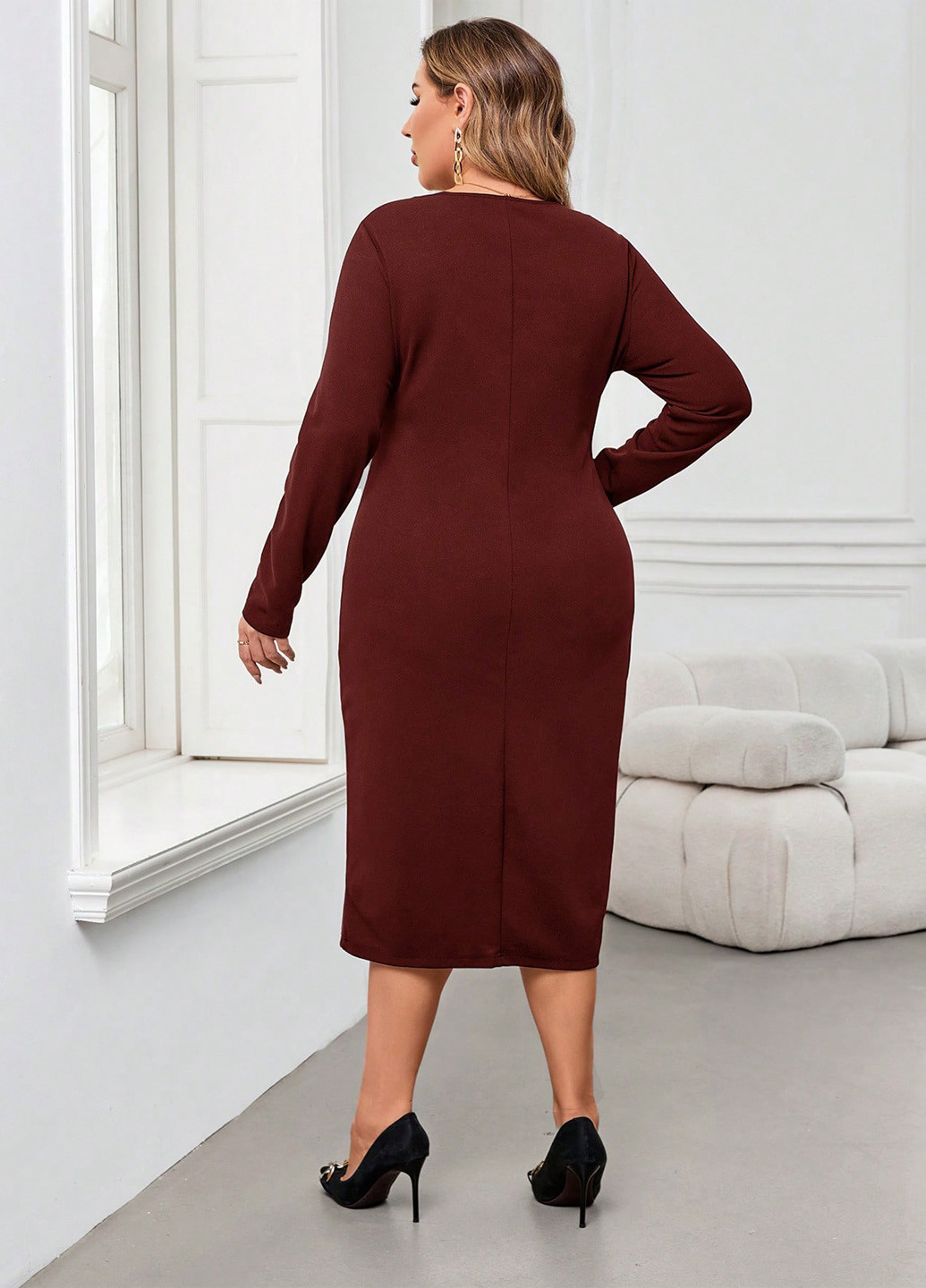 Бордова кежуал сукня футляр SHEIN однотонна