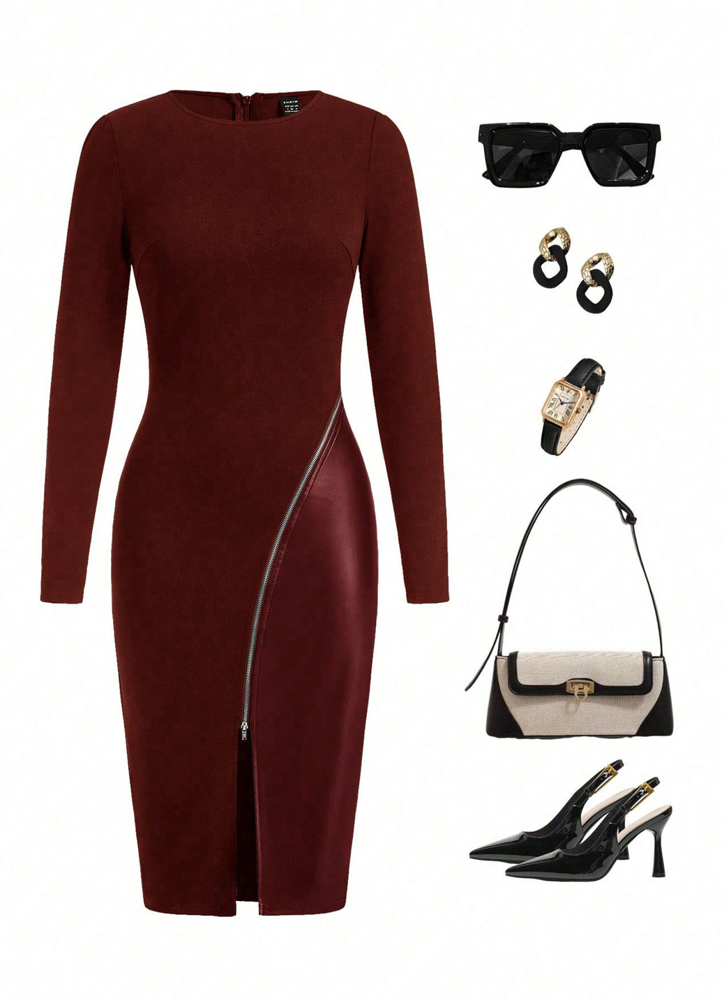 Бордова кежуал сукня футляр SHEIN однотонна