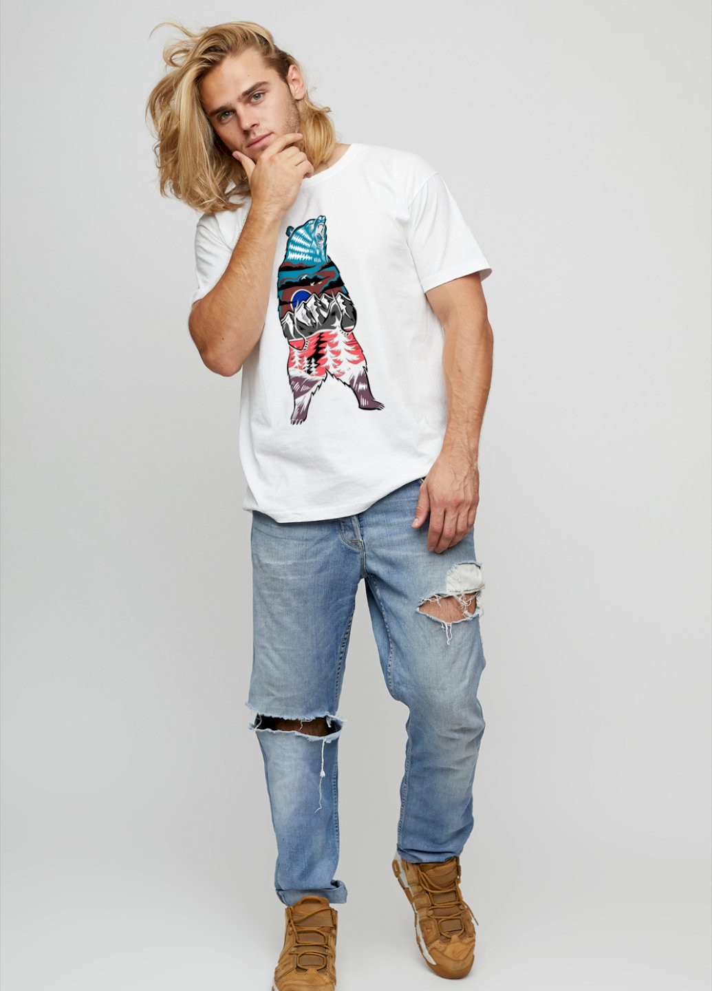 Біла футболка чоловіча basic /air print/ YAPPI