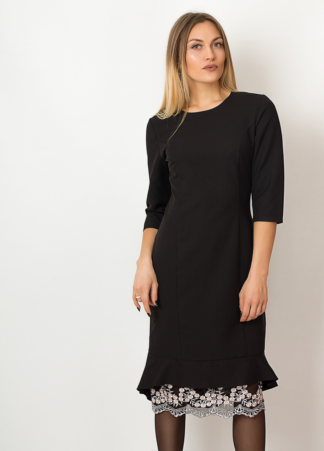 Черное кэжуал платье миди Lilove фактурное
