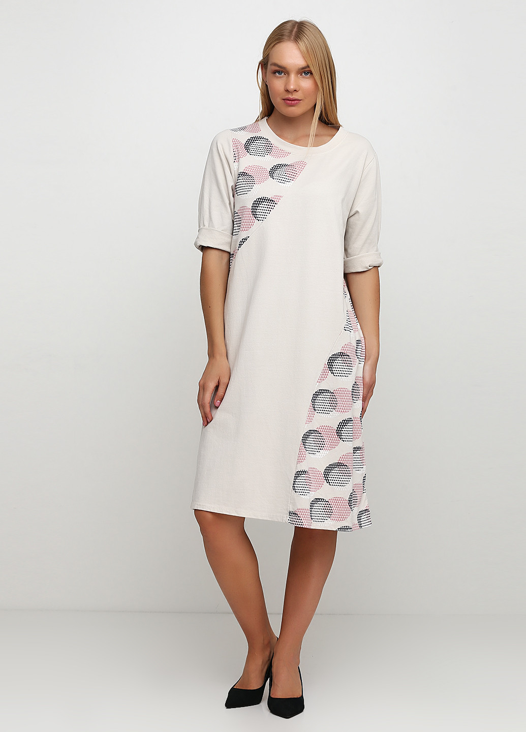 Молочное кэжуал платье оверсайз Italy Moda с рисунком