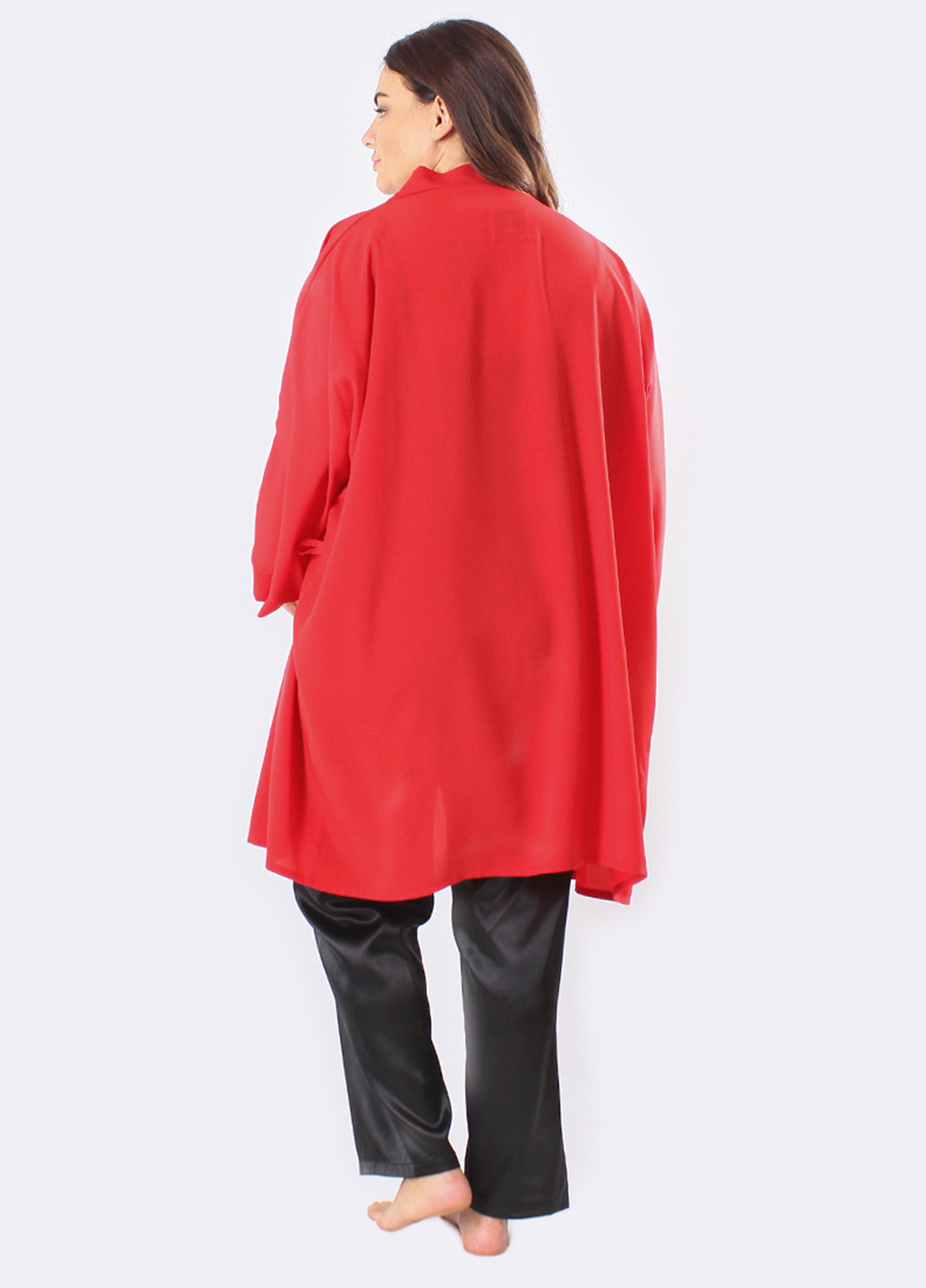 Красный демисезонный комплект (халат, майка, брюки) Ghazel