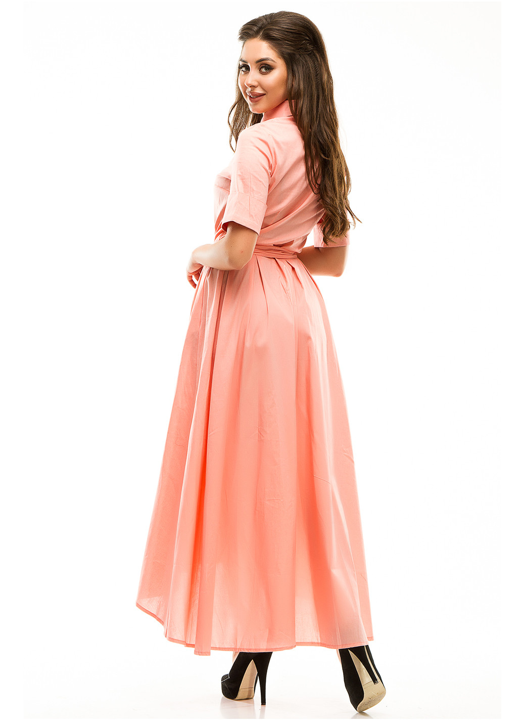Персиковое кэжуал платье Lady Style однотонное