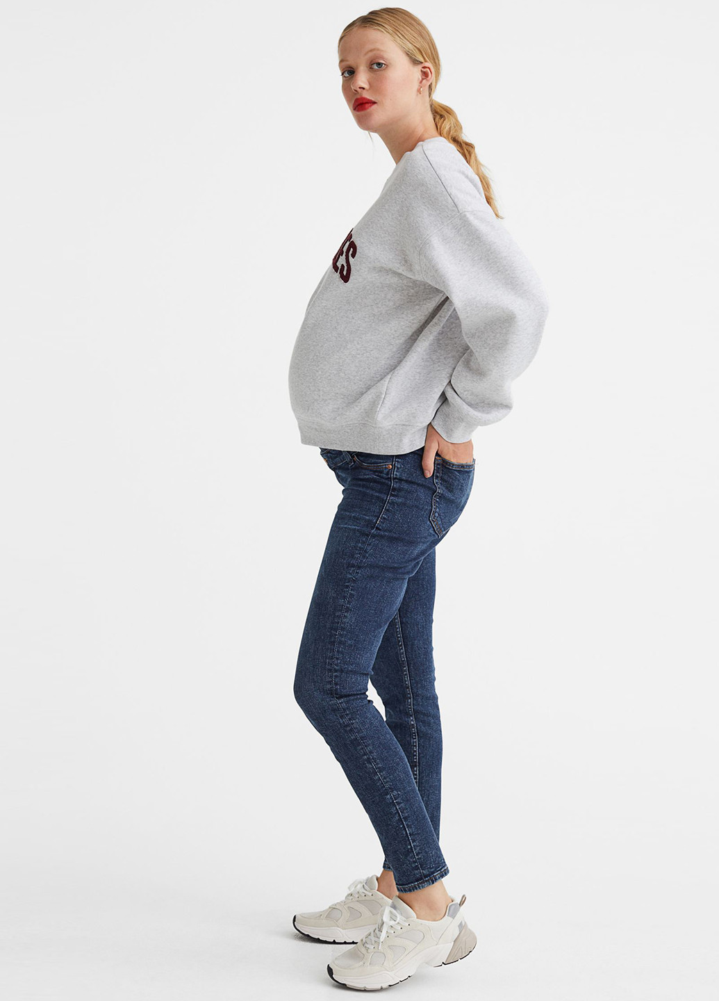 Джинси для вагітних H&M завужені однотонні сині джинсові бавовна