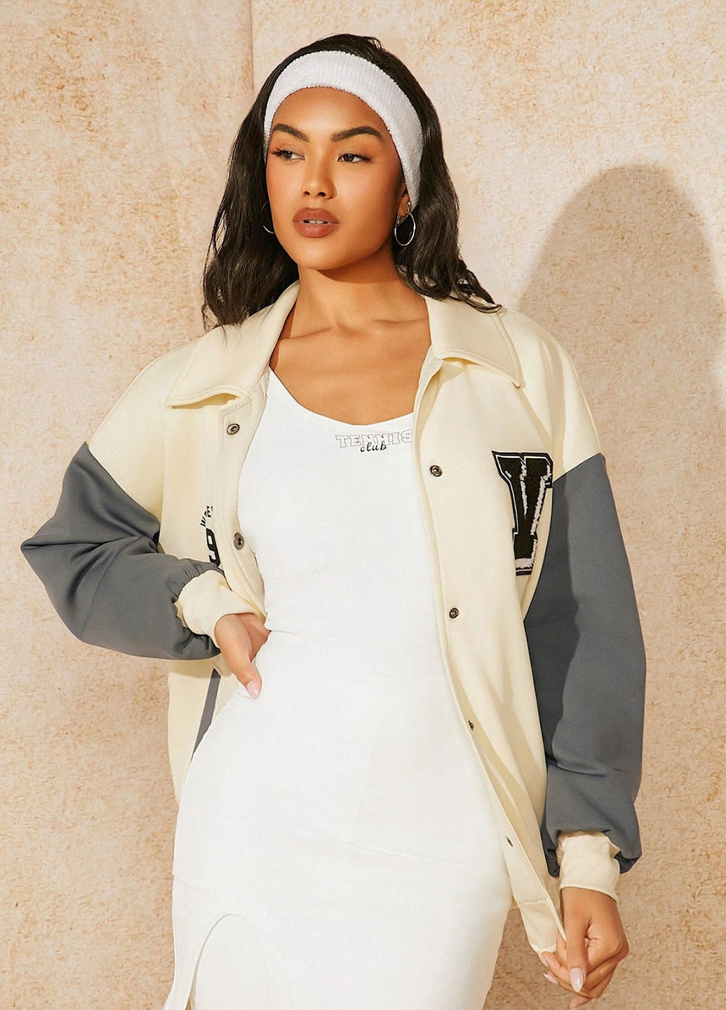 Бомбер SHEIN бейсбольний на кнопках (331109936)