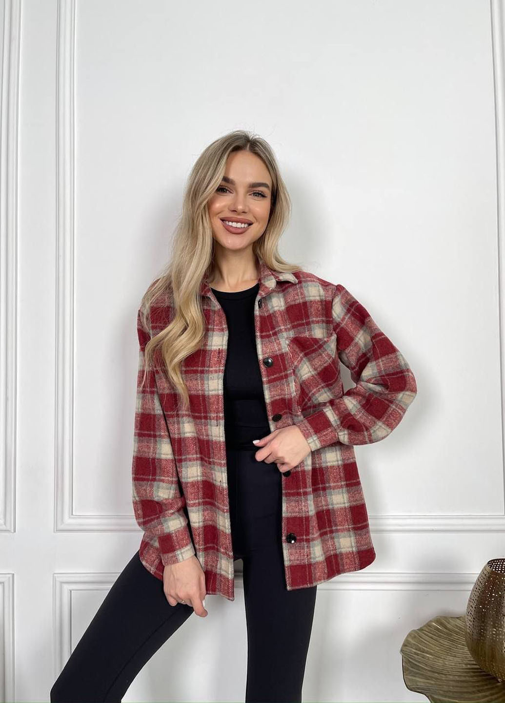 Бордовая кэжуал рубашка в клетку No Brand