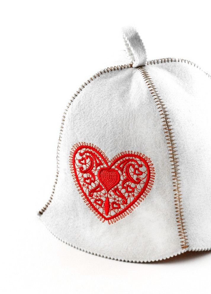 Банная шапка "Сердце с узором", искусственный фетр, белый (LA-475) Luxyart (252611506)