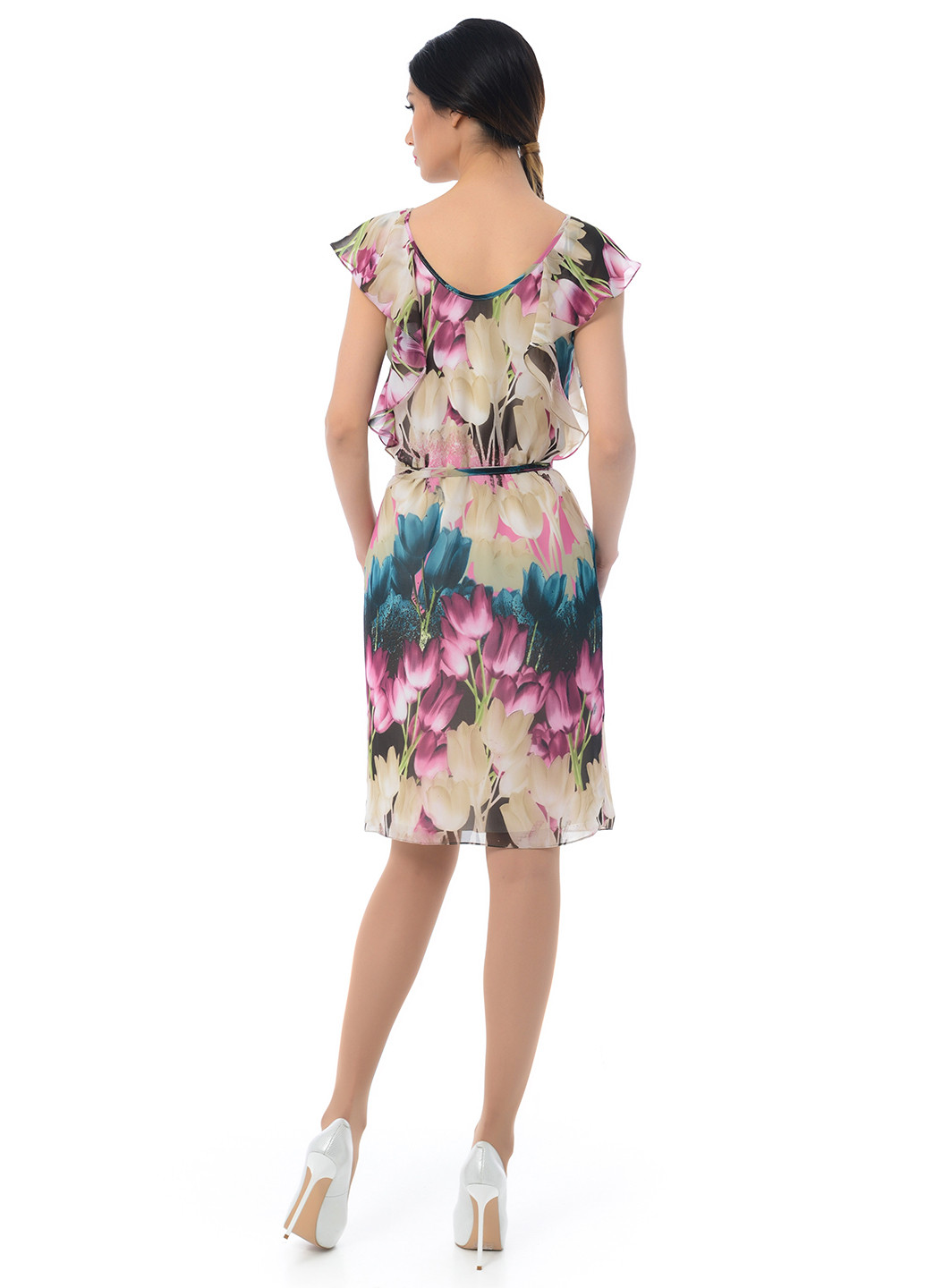 Малинова коктейльна сукня коротка Iren Klairie з квітковим принтом