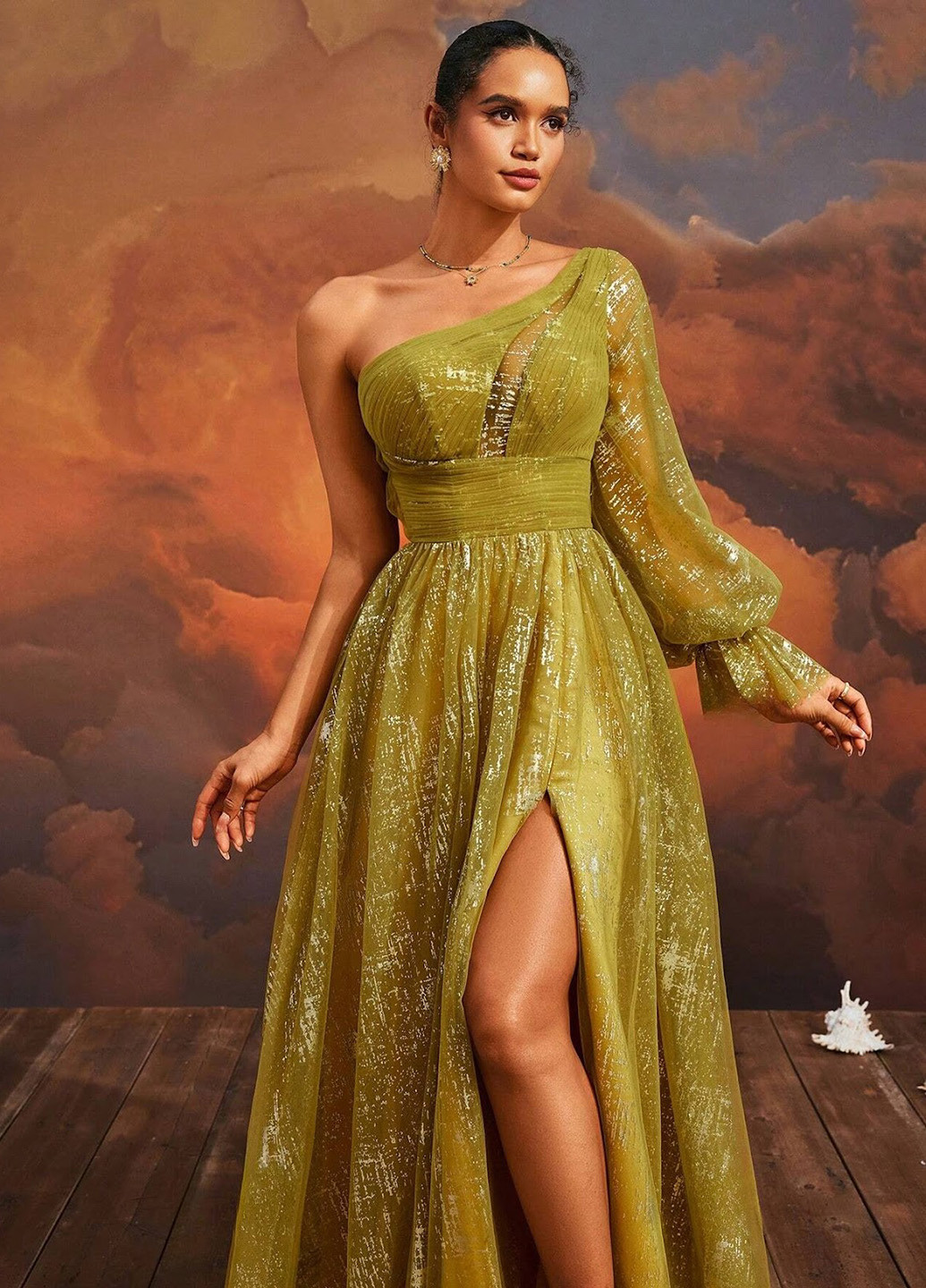 Жовтий вечірня сукня на одне плече SHEIN однотонна